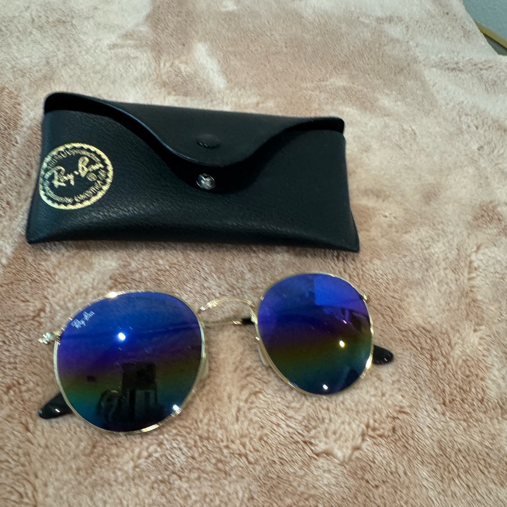 Ray-Ban Gold Frame Sunglasses with Blue Lenses